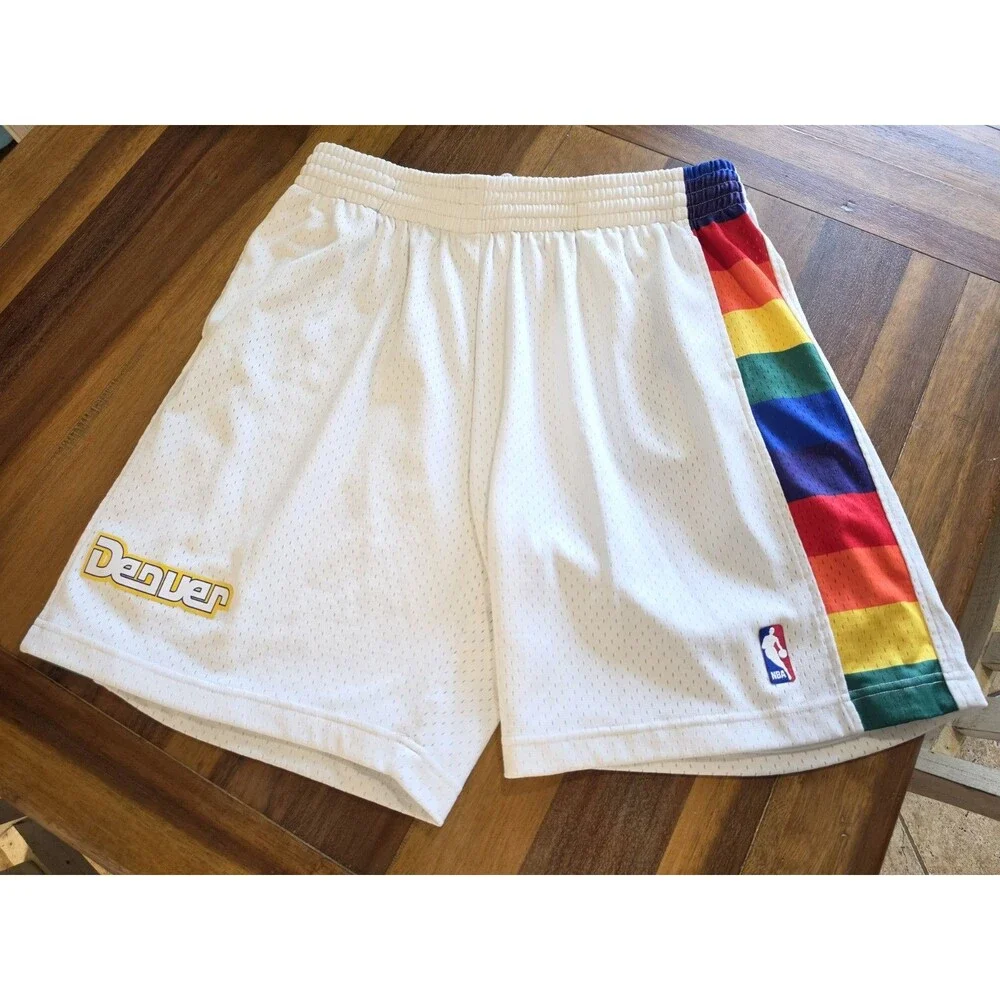Mitchell & Ness NBA Denver Nuggets Swingman White Rainbow Shorts Men's XXL 2XL